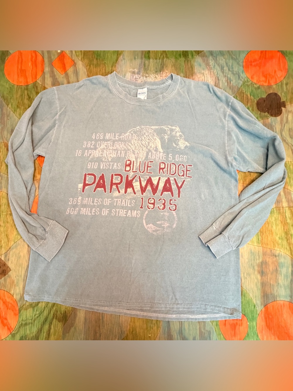 America's National Parks Blue Ridge Parkway Graphic Long Sleeve T-Shirt Sz Large